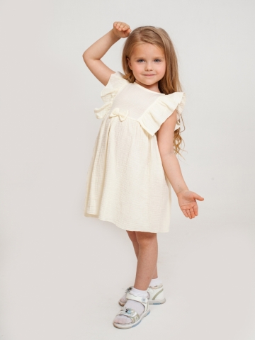 Купить 322-СЛ. Платье из муслина детское, хлопок 100% сливочный, р. 74,80,86,92 в Пскове