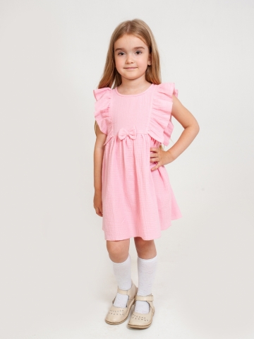 Купить 322-Р. Платье из муслина детское, хлопок 100% розовый, р. 74,80,86,92 в Пскове