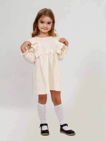 Купить 321-СЛ. Платье из муслина детское, хлопок 100% сливочный, р. 98,104,110,116 в Пскове