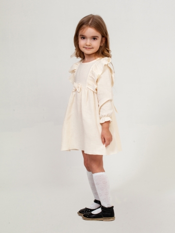 Купить 321-СЛ. Платье из муслина детское, хлопок 100% сливочный, р. 74,80,86,92 в Пскове