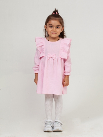 Купить 321-Р. Платье из муслина детское, хлопок 100% розовый, р. 98,104,110,116 в Пскове