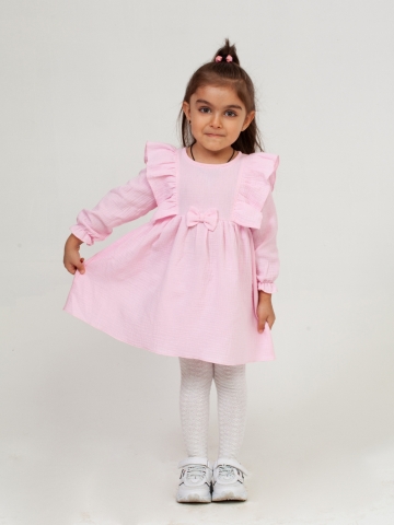 Купить 321-Р. Платье из муслина детское, хлопок 100% розовый, р. 74,80,86,92 в Пскове
